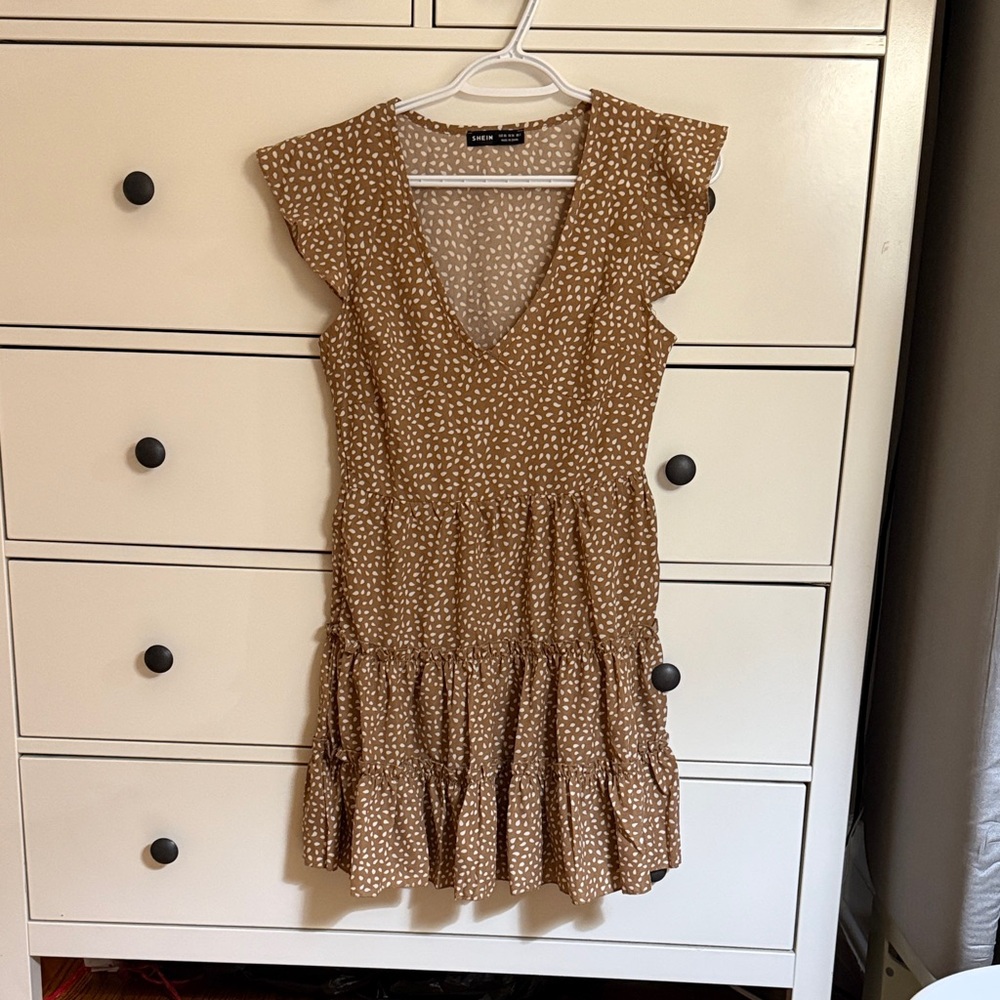 SHEIN Brown and White Polka Dot Mini Dress